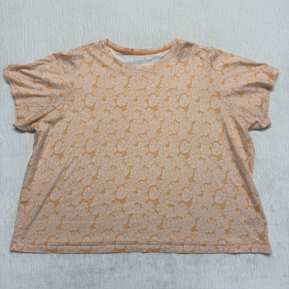 Lands' End T-Shirt Womens 3X Peach Orange Tropical Leaf Cotton Casual Top
